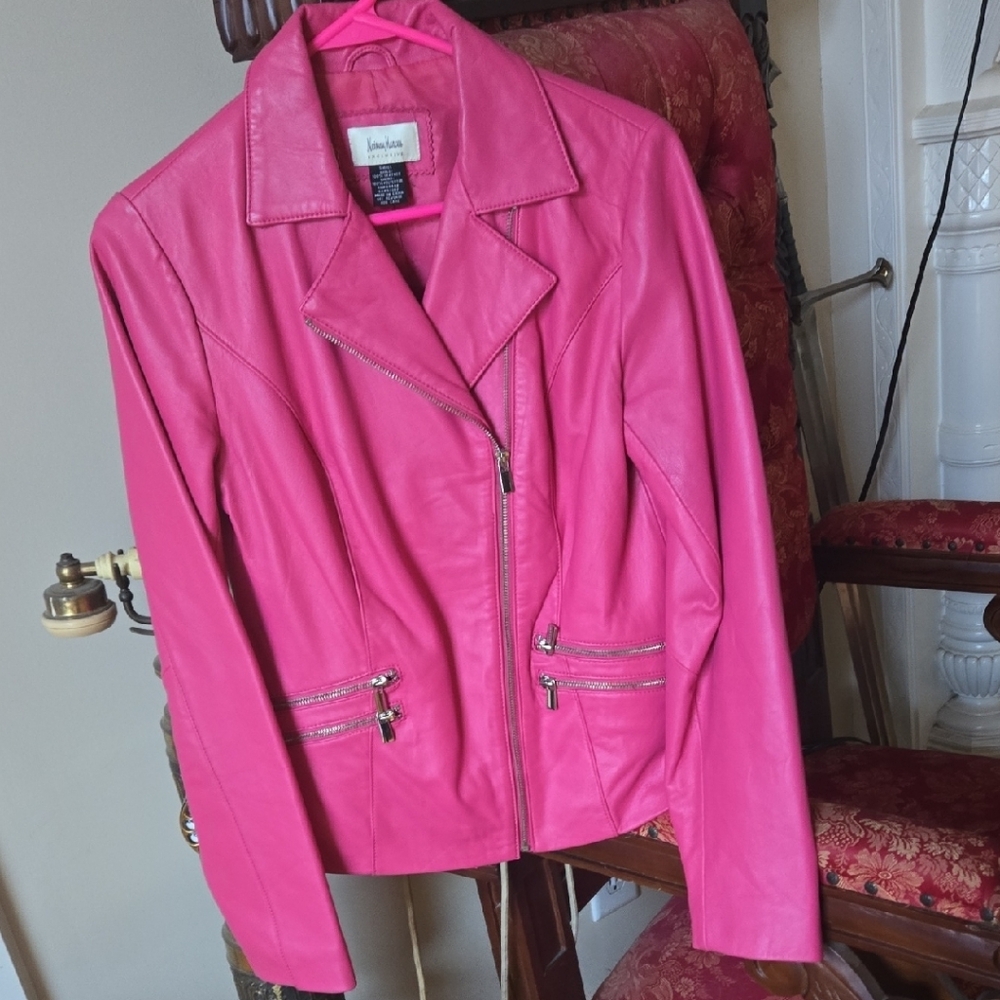 Jones New York Pink Leather Moto Jacket
